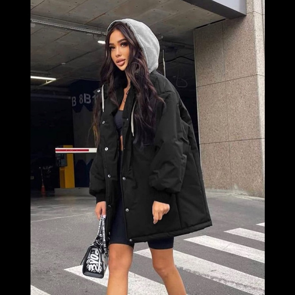Hooded Puffer Jackets Button Down Belted Warm Winter Coat Outerwear With pocket